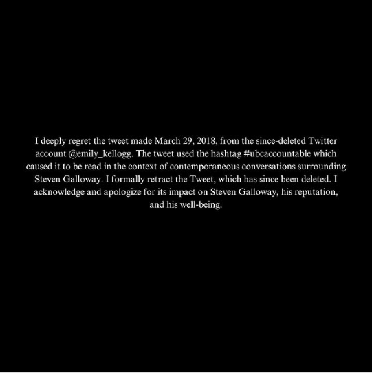 Screenshot of apology by Emily Kellogg